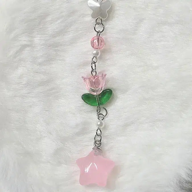 [BUNJANG] Handmade Pink and White Beaded Keychain / 직접 만든 핑크 키링