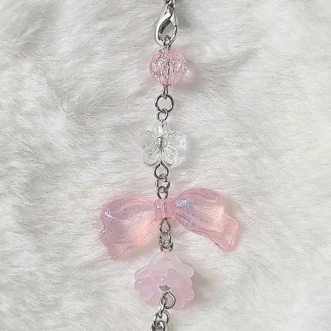 [BUNJANG] Ribbon Flower Heart Charm Keychain for Phone, Bag, Diary / 리본 꽃 하트 폰 가방 다이어리 키링