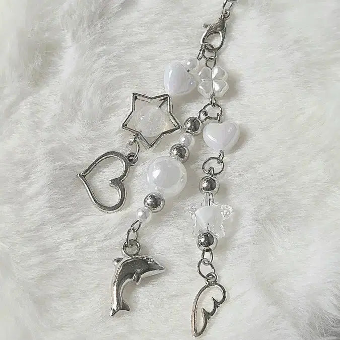 [BUNJANG] Heart Dolphin Bead Phone, Diary, Airpods Keychain / 하트 돌고래 비즈 핸드폰 다이어리 에어팟 키링