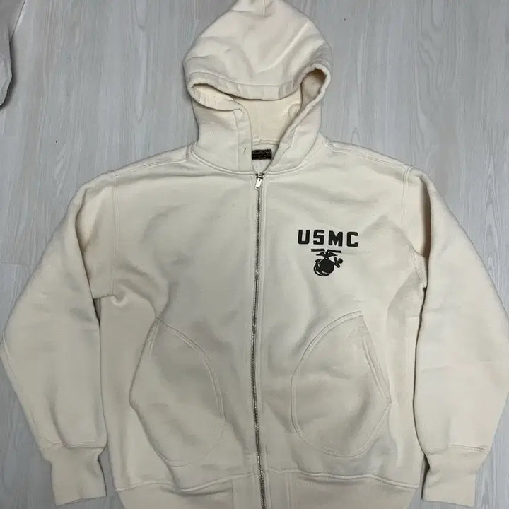 [BUNJANG] Real McCoy USMC Ivory Sweat Hoodie Zip-up / 리얼맥코이 미해병 usmc 아이보리 스웻 후드 집업