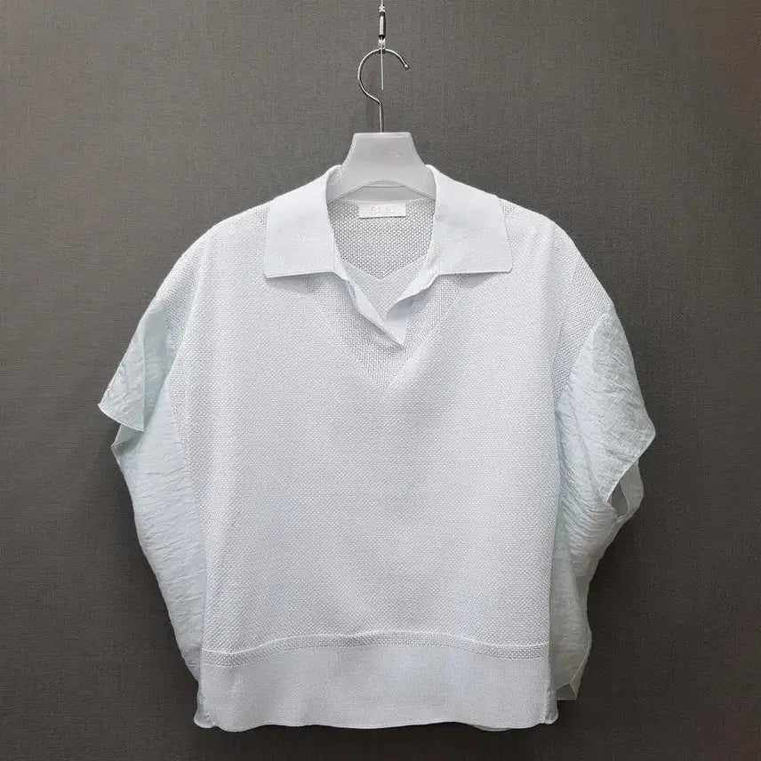 [BUNJANG] SJSJ Textured Block Johnny Collar Knit Top / 한섬 SJSJ 2024 텍스처 블록 조니 칼라 니트 F사이즈