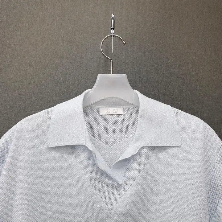 [BUNJANG] SJSJ Textured Block Johnny Collar Knit Top / 한섬 SJSJ 2024 텍스처 블록 조니 칼라 니트 F사이즈