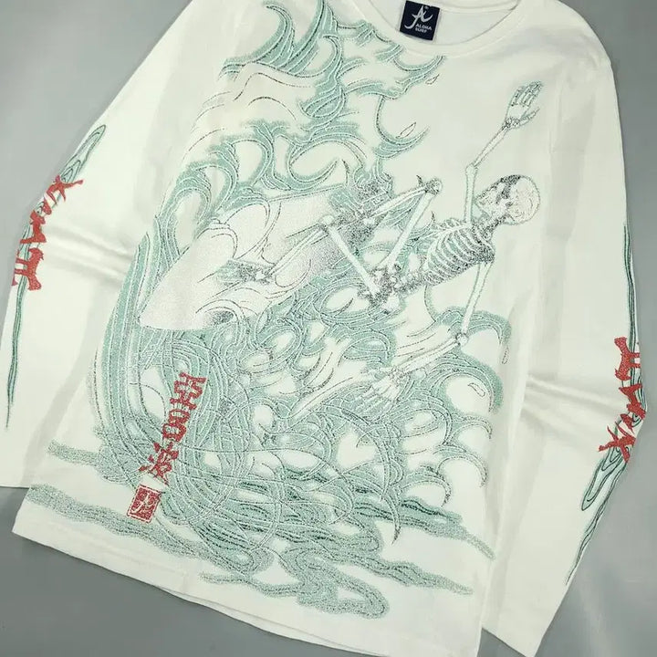 [BUNJANG] ALOHA SURF White Light Green Red Skull Surfer Shirt / 아디다스 골프 00s 블랙 네온형광 로고 라이닝 이너메쉬 리플렉티브 체스