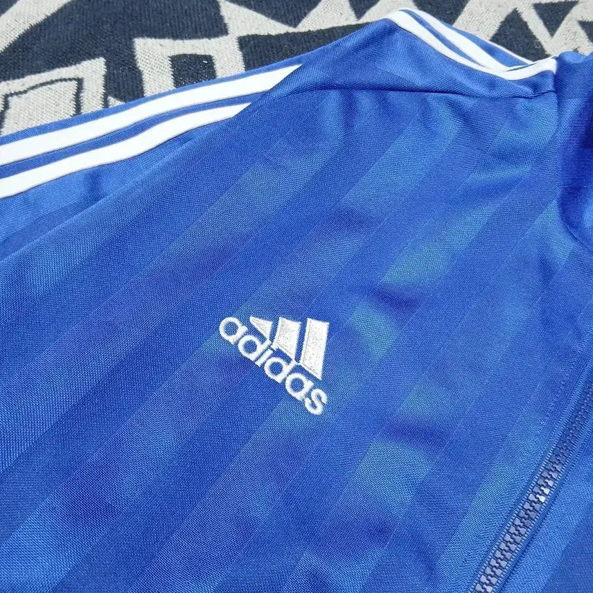 [BUNJANG] Adidas 00s Blue White Striped Pattern Raglan Shirt / 나이키 화이트 네이비 네온오렌지 배색 스우시 로고 라이닝 레글런 루즈핏