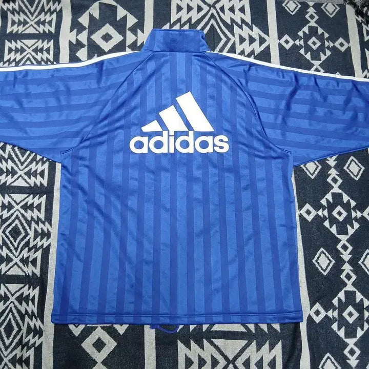 [BUNJANG] Adidas 00s Blue White Striped Pattern Raglan Shirt / 나이키 화이트 네이비 네온오렌지 배색 스우시 로고 라이닝 레글런 루즈핏