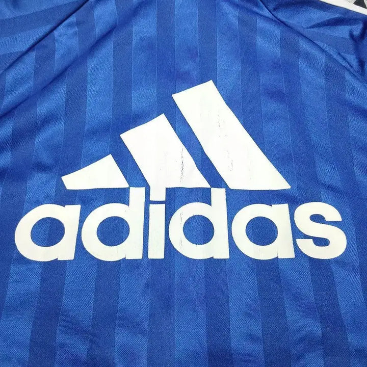 [BUNJANG] Adidas 00s Blue White Striped Pattern Raglan Shirt / 나이키 화이트 네이비 네온오렌지 배색 스우시 로고 라이닝 레글런 루즈핏