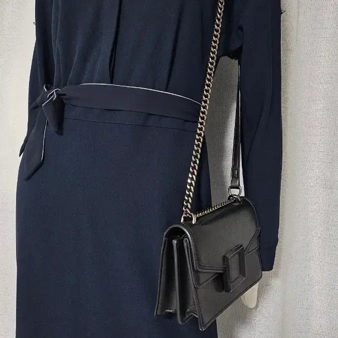 [BUNJANG] 2ME Navy Button-Down Waist Band Dress / 2ME 상태굿 남색 허리 밴드 단추 원피스..