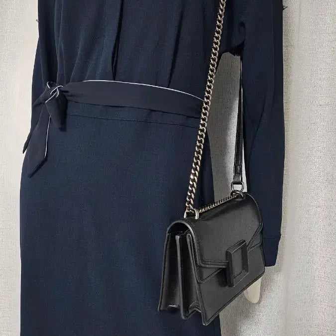 [BUNJANG] 2ME Navy Button-Down Waist Band Dress / 2ME 상태굿 남색 허리 밴드 단추 원피스..