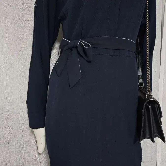 [BUNJANG] 2ME Navy Button-Down Waist Band Dress / 2ME 상태굿 남색 허리 밴드 단추 원피스..