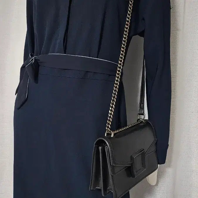 [BUNJANG] 2ME Navy Button-Down Waist Band Dress / 2ME 상태굿 남색 허리 밴드 단추 원피스..