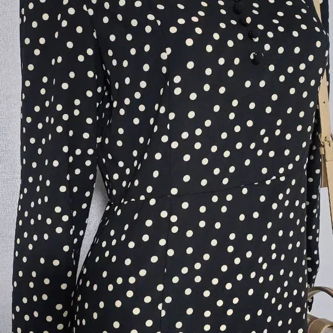 [BUNJANG] 8 Seconds Black Polka Dot Banded Dress / 8세컨즈 옆자크 뒤 밴드 검정 땡땡이