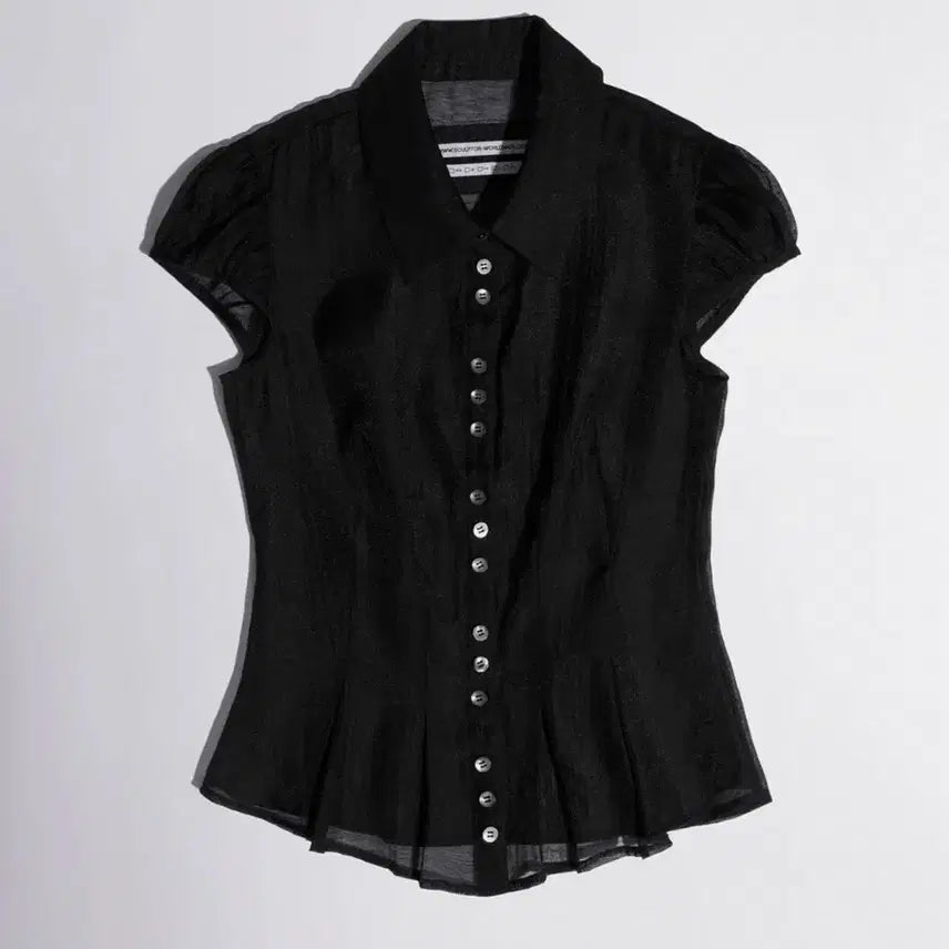 [BUNJANG] Sculptor Sheer Pleated Hem Blouse - Black / 스컬프터 Sheer Pleated Hem Blouse Black
