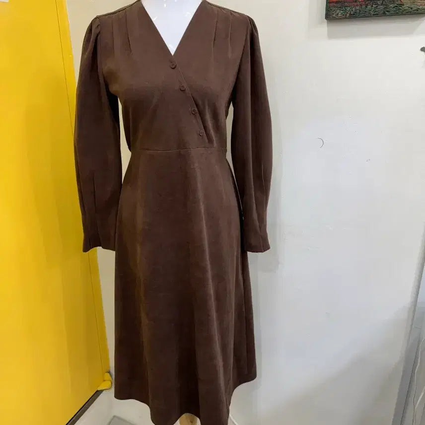 [BUNJANG] Yanssertin Brown Wrap Style Long Dress L / 얀써틴 브라운 랩스타일 원피스 L /롱원피스 허리끈/데이트룩 출근룩