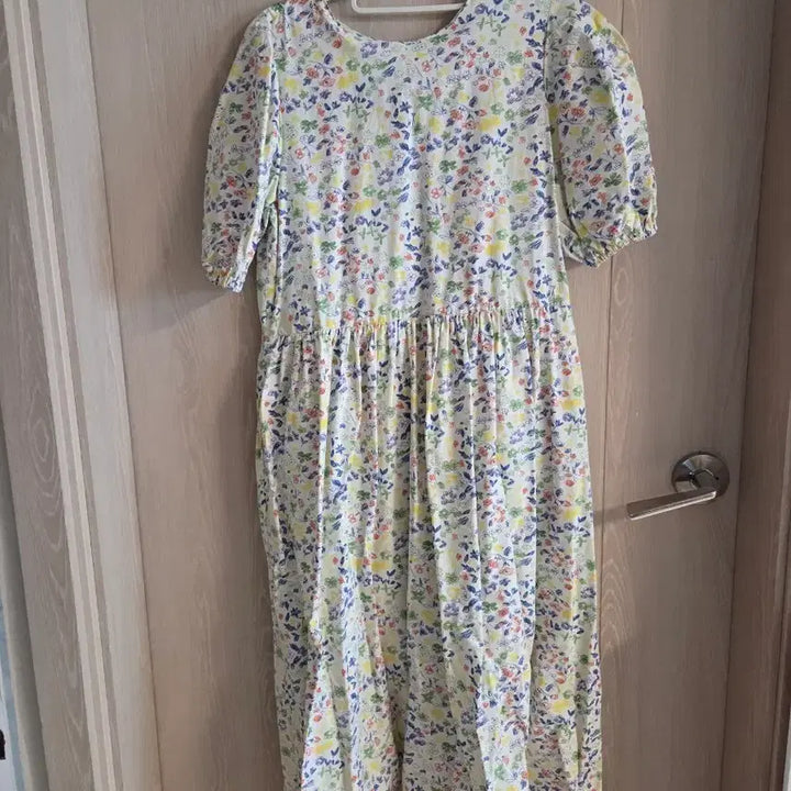 [BUNJANG] Floral Pattern Short Sleeve Long Dress / 플라워 패턴 반팔 롱 원피스 프리사이즈