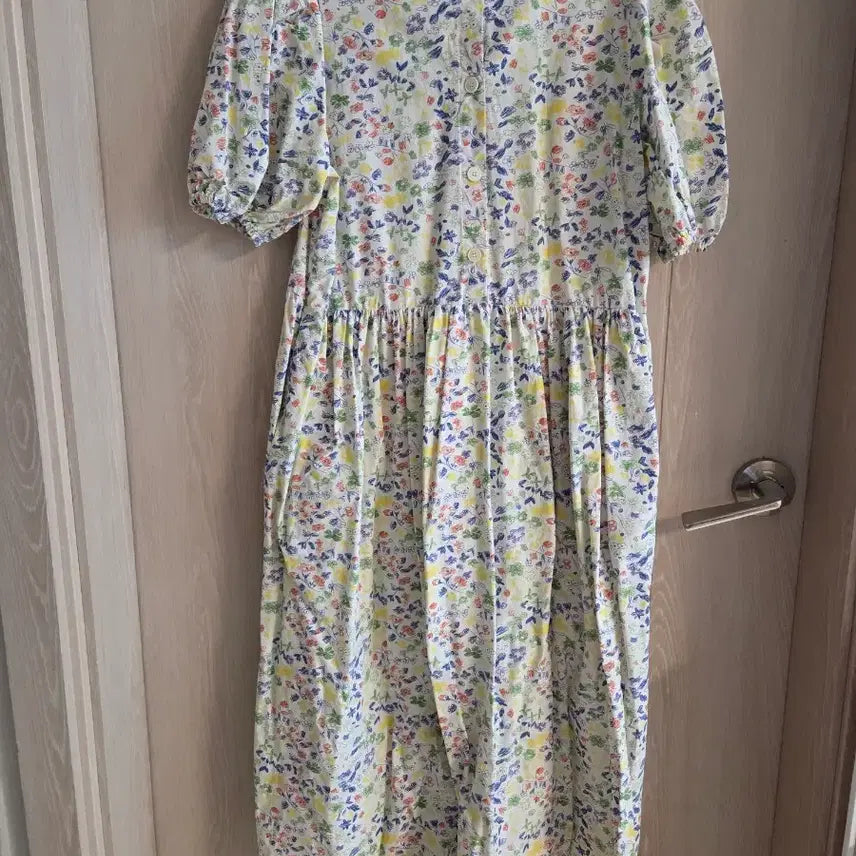 [BUNJANG] Floral Pattern Short Sleeve Long Dress / 플라워 패턴 반팔 롱 원피스 프리사이즈
