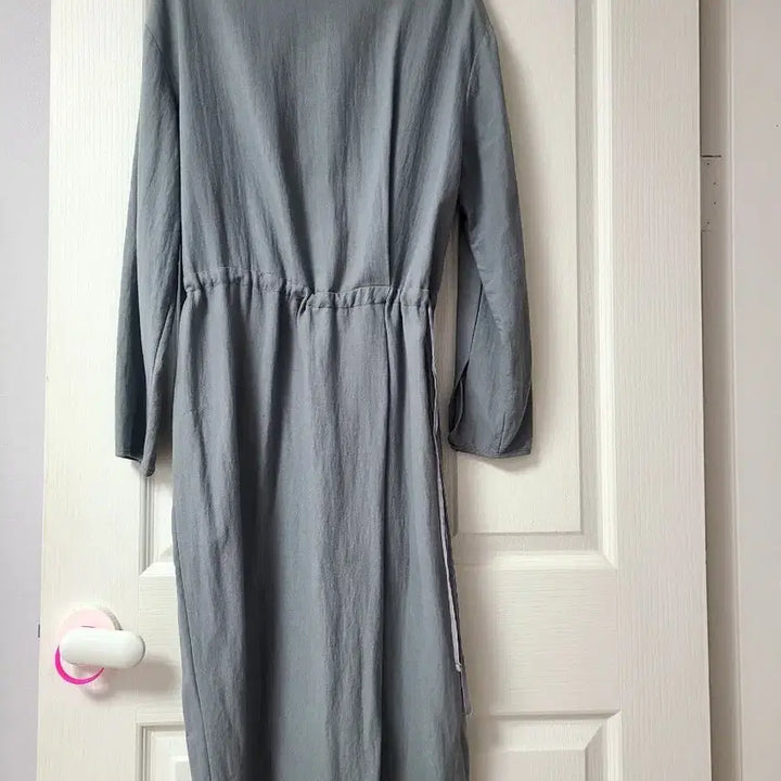[BUNJANG] Long Sleeve Long Dress Blue Gray / 긴팔 롱 원피스 허리 스트링 블루 그레이