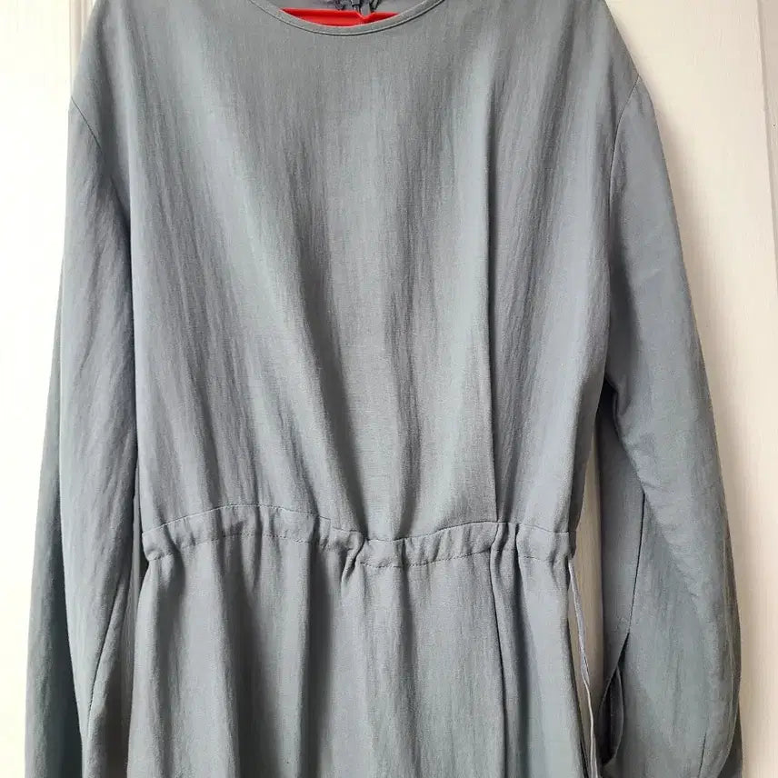 [BUNJANG] Long Sleeve Long Dress Blue Gray / 긴팔 롱 원피스 허리 스트링 블루 그레이