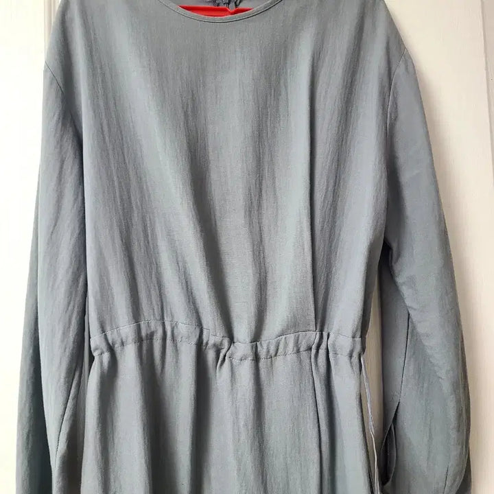 [BUNJANG] Long Sleeve Long Dress Blue Gray / 긴팔 롱 원피스 허리 스트링 블루 그레이