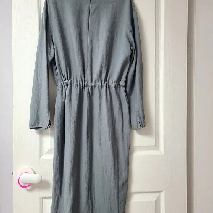 [BUNJANG] Long Sleeve Long Dress Blue Gray / 긴팔 롱 원피스 허리 스트링 블루 그레이