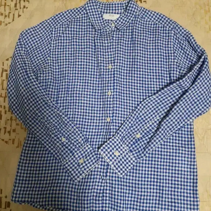 [BUNJANG] Uniqlo Linen Blue Gingham Check Shirt Size S / 유니클로 린넨 블루 깅엄체크 남방 마100% S