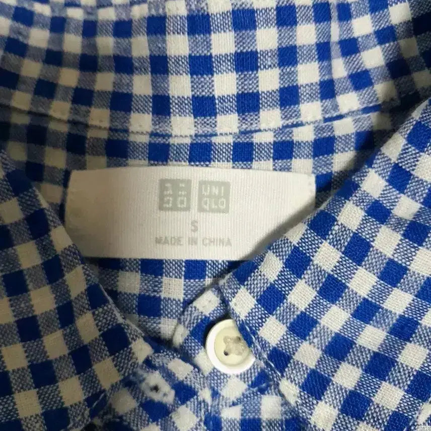 [BUNJANG] Uniqlo Linen Blue Gingham Check Shirt Size S / 유니클로 린넨 블루 깅엄체크 남방 마100% S