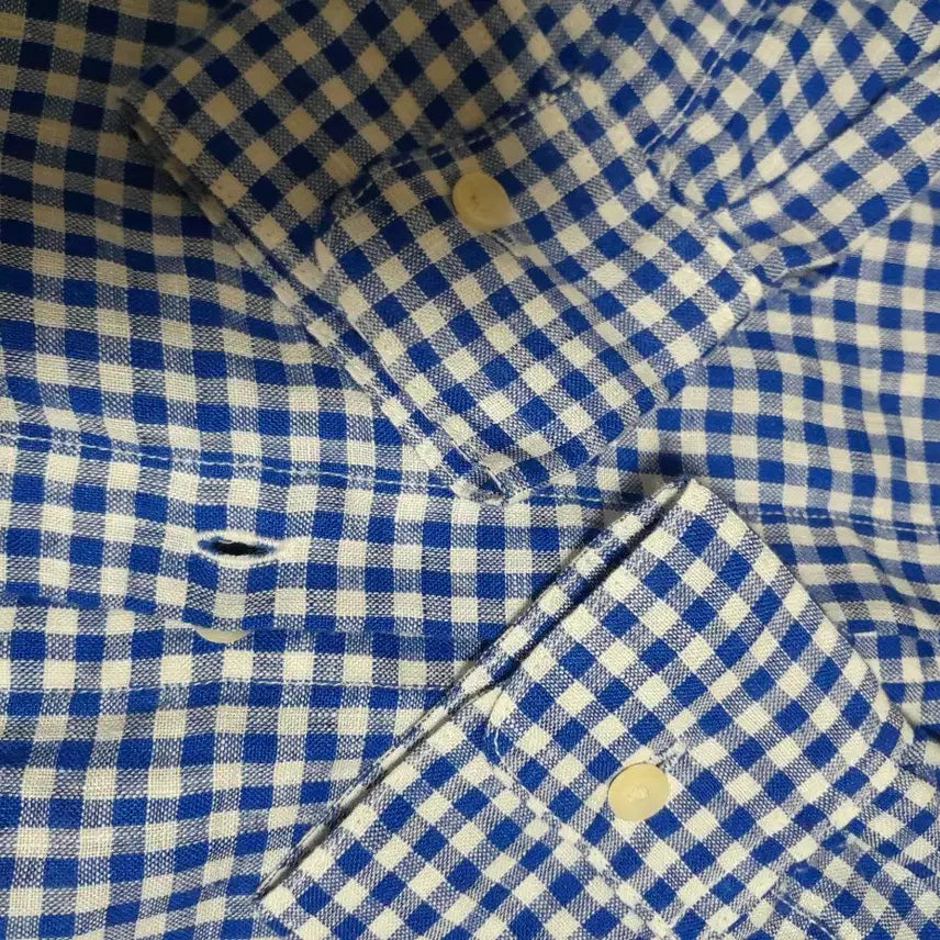 [BUNJANG] Uniqlo Linen Blue Gingham Check Shirt Size S / 유니클로 린넨 블루 깅엄체크 남방 마100% S
