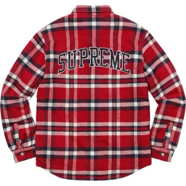 [BUNJANG] Supreme 17FW Quilted Arc Logo Flannel Shirt Red / [L] 슈프림 17FW 퀄티드 아크로고 플란넬 셔츠 레드