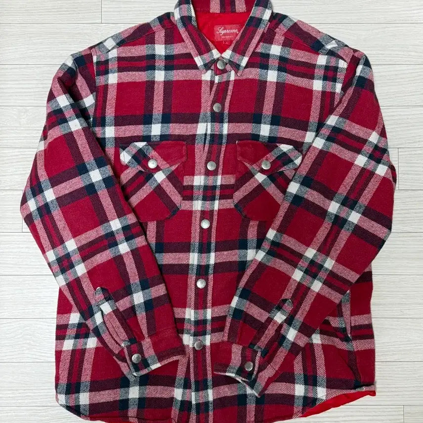 [BUNJANG] Supreme 17FW Quilted Arc Logo Flannel Shirt Red / [L] 슈프림 17FW 퀄티드 아크로고 플란넬 셔츠 레드