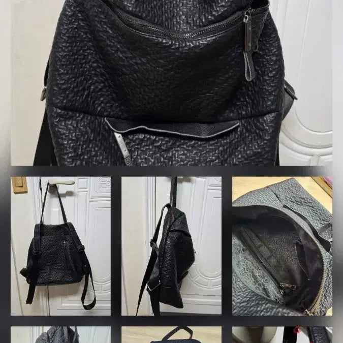 [BUNJANG] Black Faux Leather Backpack / 인조가죽 백팩가방