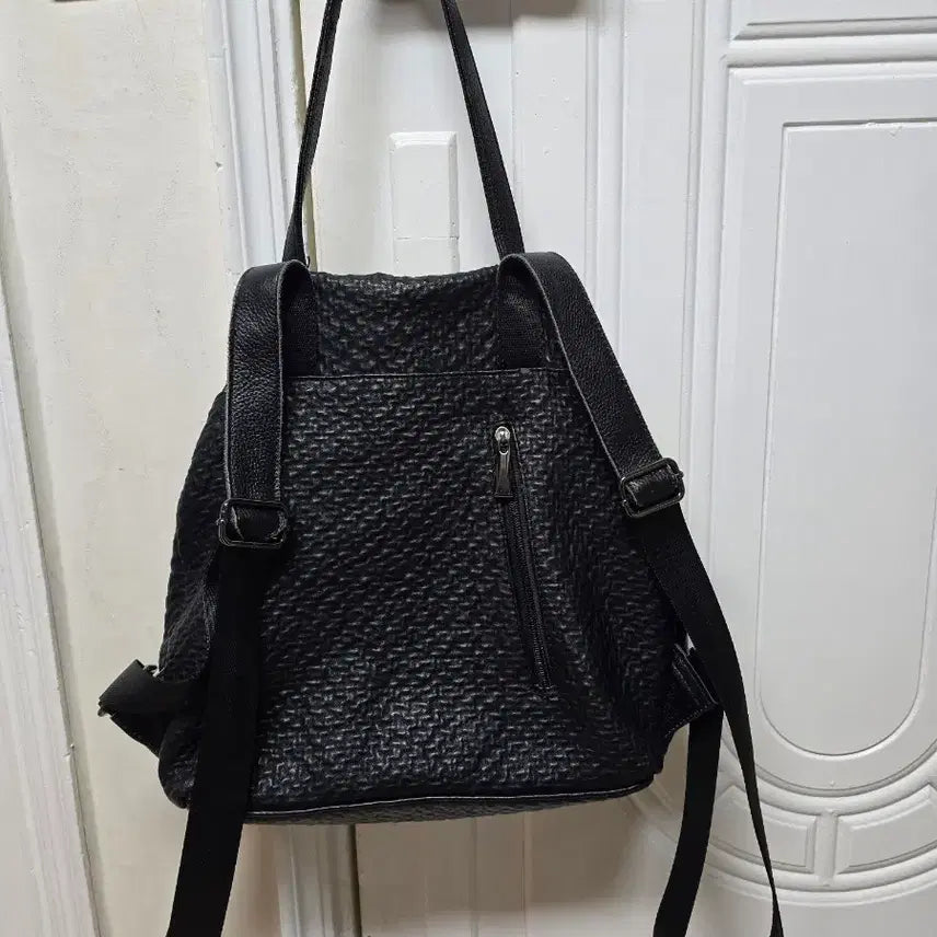[BUNJANG] Black Faux Leather Backpack / 인조가죽 백팩가방