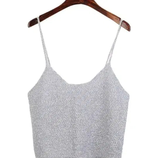 [BUNJANG] Layered Knit Cami Top - Blue / 어깨길이 조절 레이어드 니트 끈나시 블루