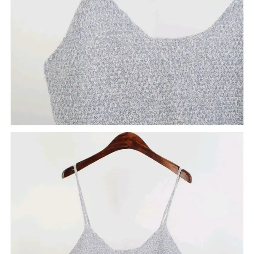 [BUNJANG] Layered Knit Cami Top - Blue / 어깨길이 조절 레이어드 니트 끈나시 블루
