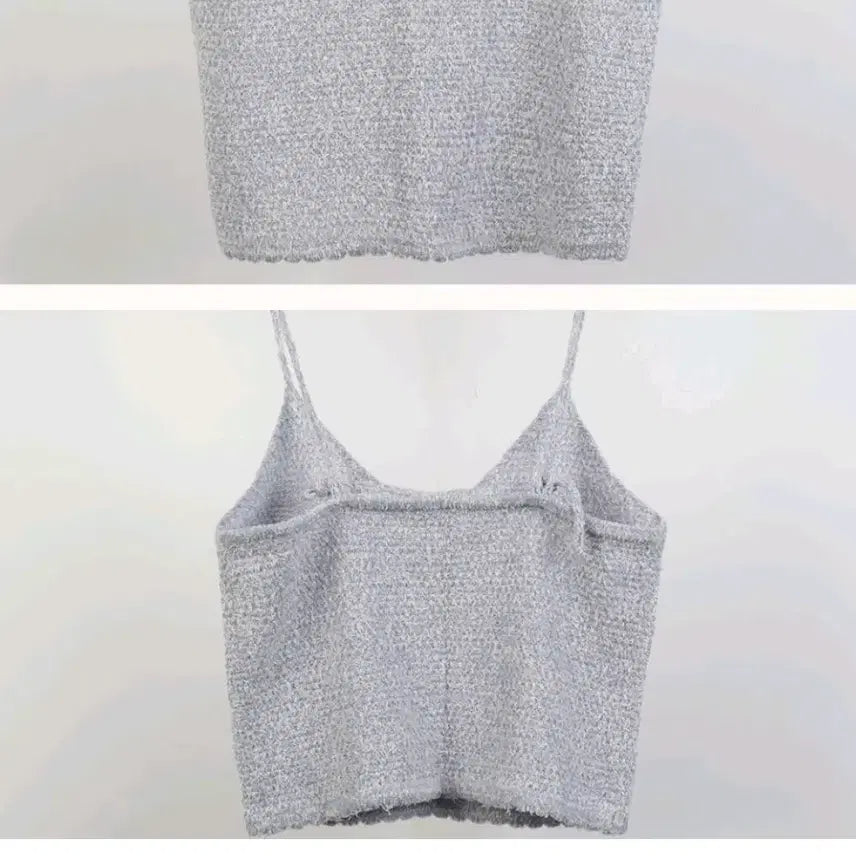 [BUNJANG] Layered Knit Cami Top - Blue / 어깨길이 조절 레이어드 니트 끈나시 블루
