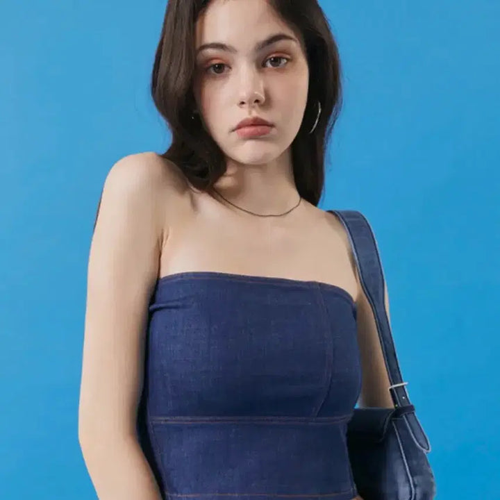 [BUNJANG] Cholit Deep Denim Slim Fit Tube Tank Top / 콜릿 청 데님 슬림핏 튜브 탱크탑 [DEEP DENIM]