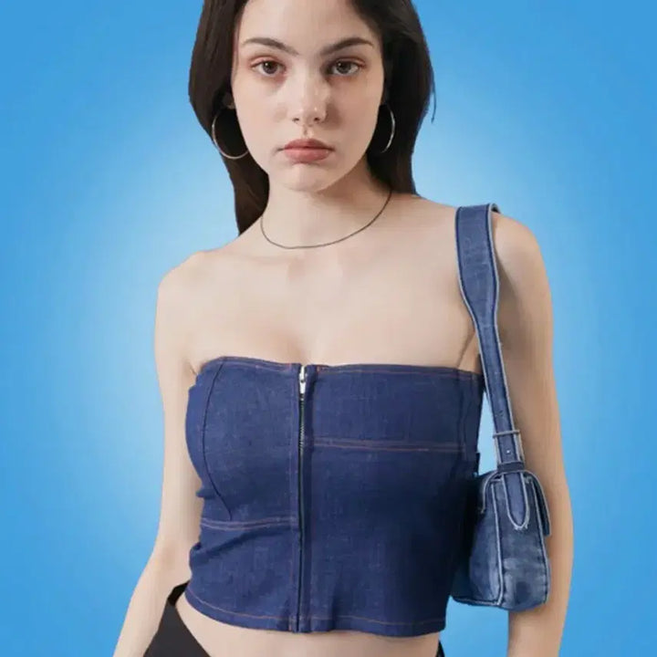 [BUNJANG] Cholit Deep Denim Slim Fit Tube Tank Top / 콜릿 청 데님 슬림핏 튜브 탱크탑 [DEEP DENIM]