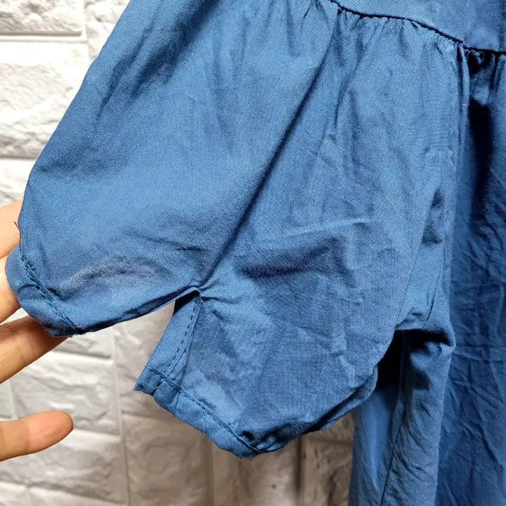[BUNJANG] Unused Blue Cotton Lace Collar Blouse / 미사용 면 레이스 카라 블루 블라우스
