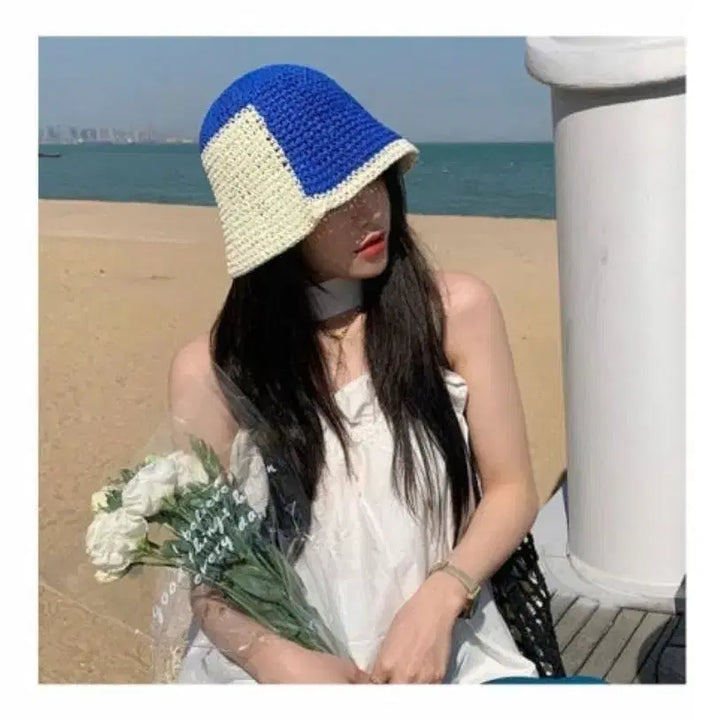 [BUNJANG] Colorblock Crochet Bucket Hat / 컬러배색 크로셰 벙거지모자(새상품)