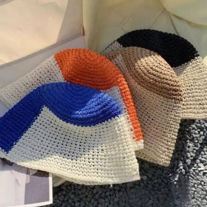 [BUNJANG] Colorblock Crochet Bucket Hat / 컬러배색 크로셰 벙거지모자(새상품)
