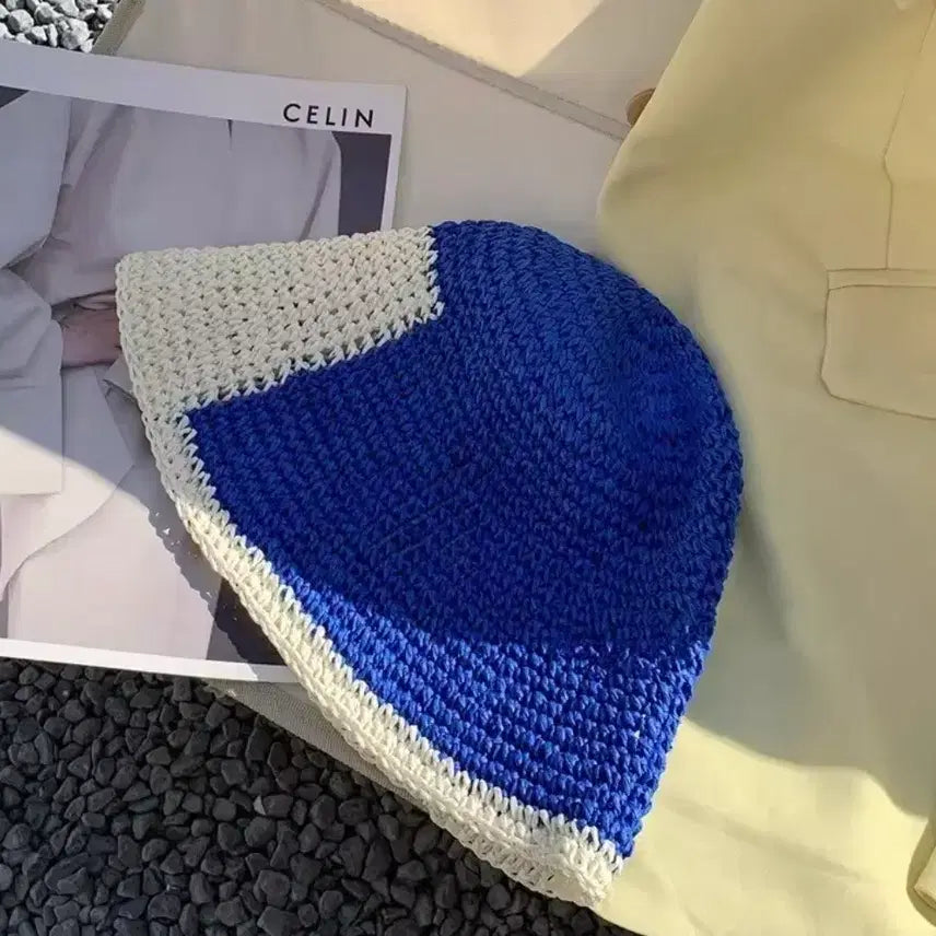 [BUNJANG] Colorblock Crochet Bucket Hat / 컬러배색 크로셰 벙거지모자(새상품)