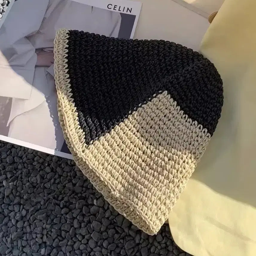 [BUNJANG] Colorblock Crochet Bucket Hat / 컬러배색 크로셰 벙거지모자(새상품)