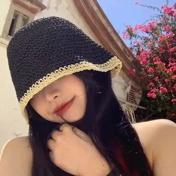 [BUNJANG] Colorblock Crochet Bucket Hat / 컬러배색 크로셰 벙거지모자(새상품)