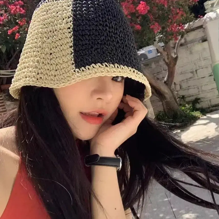 [BUNJANG] Colorblock Crochet Bucket Hat / 컬러배색 크로셰 벙거지모자(새상품)