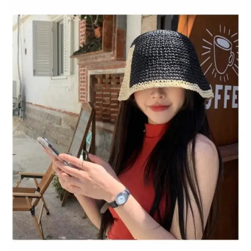 [BUNJANG] Colorblock Crochet Bucket Hat / 컬러배색 크로셰 벙거지모자(새상품)