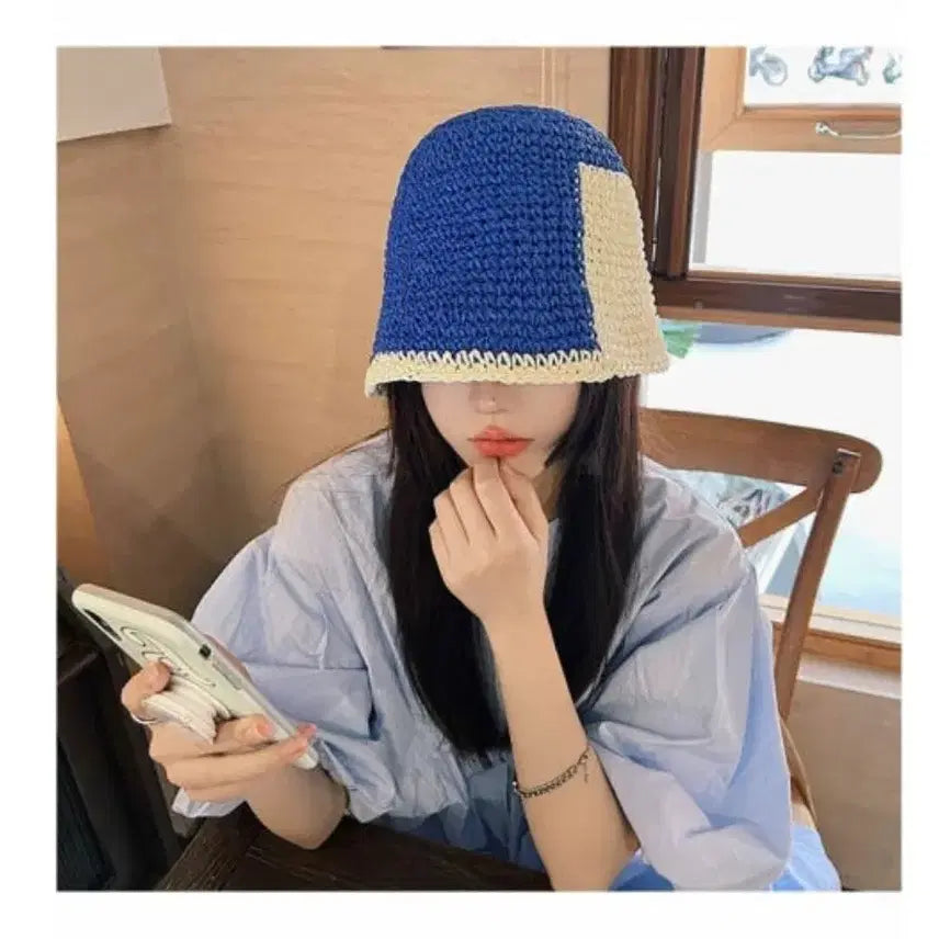 [BUNJANG] Colorblock Crochet Bucket Hat / 컬러배색 크로셰 벙거지모자(새상품)