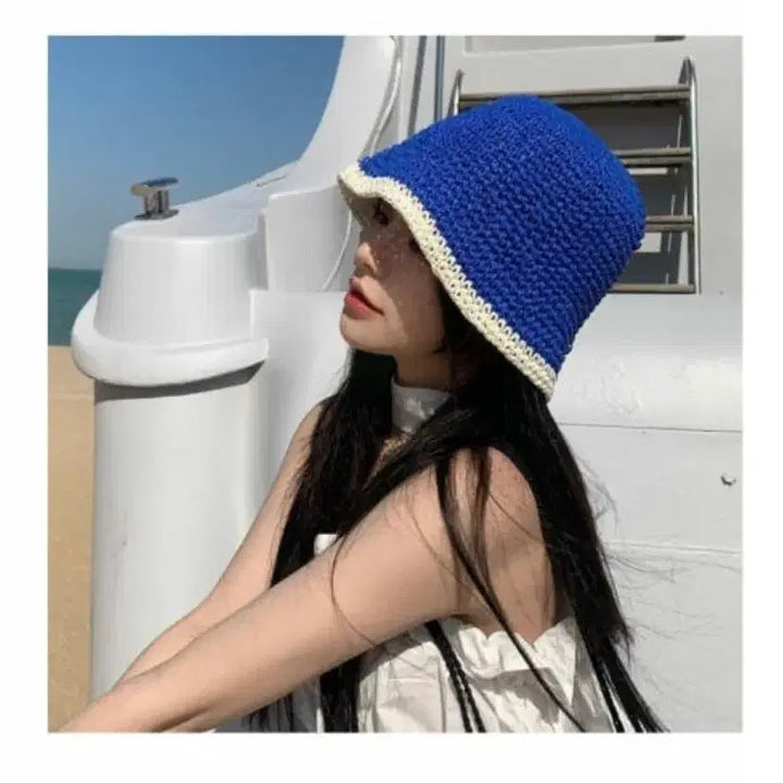 [BUNJANG] Colorblock Crochet Bucket Hat / 컬러배색 크로셰 벙거지모자(새상품)