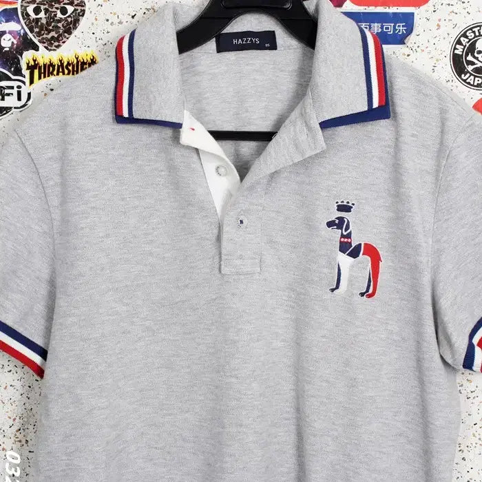 [BUNJANG] Hazzys Logo Tri-Stripe Short Sleeve Polo Shirt / 남성95 / 헤지스 로고 삼선 반팔카라티GR 28-17