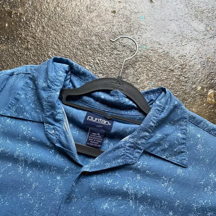 [BUNJANG] Vintage Hawaiian Blue Short-Sleeve Shirt / 빈티지 블루 하와이안 반팔 셔츠