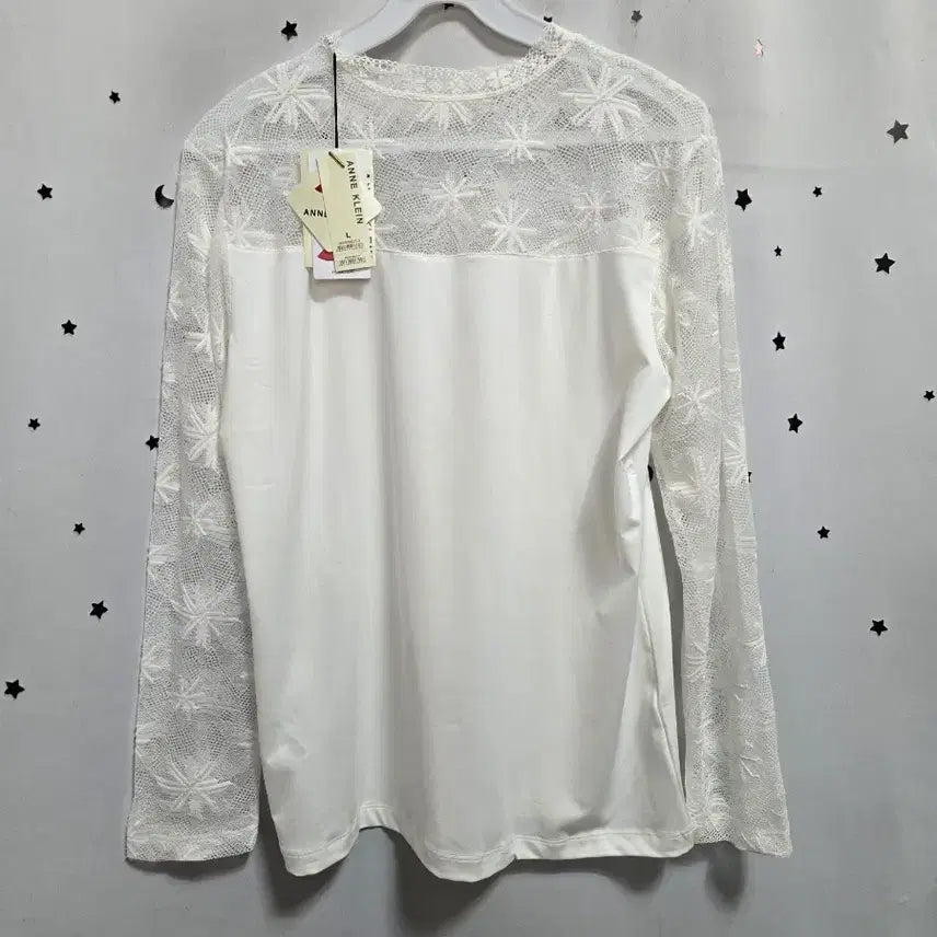 [BUNJANG] Anne Klein White Lace Long Sleeve Blouse - Size L / 앤클라인 화이트 레이스 긴팔 블라우스 L 새상품