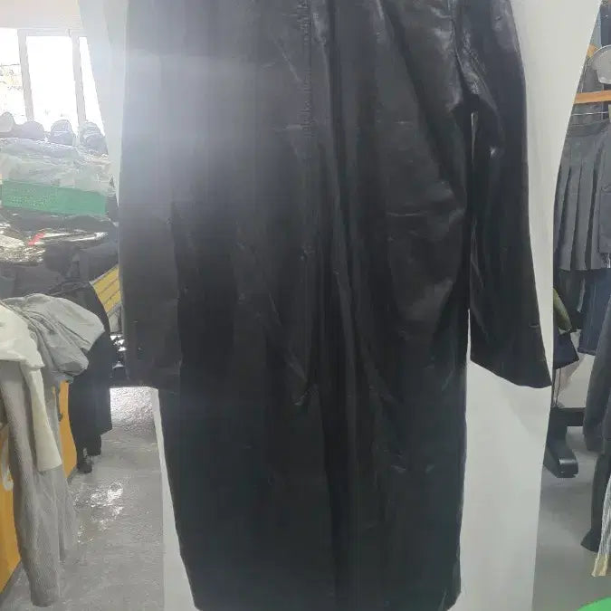 [BUNJANG] Black Long Leather Trench Coat / 블랙 가죽 롱 트렌치 코트