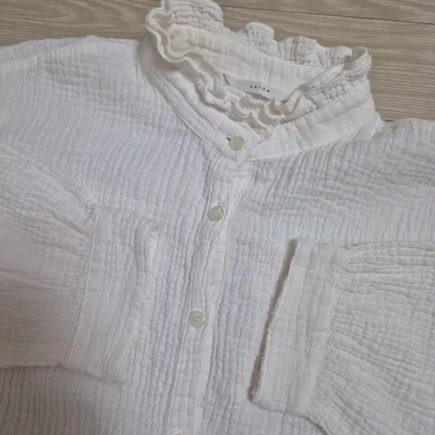 [BUNJANG] White Frill Neck Slit Dress Outer / 화이트 프릴 넥 셔츠 트임 원피스 아우터